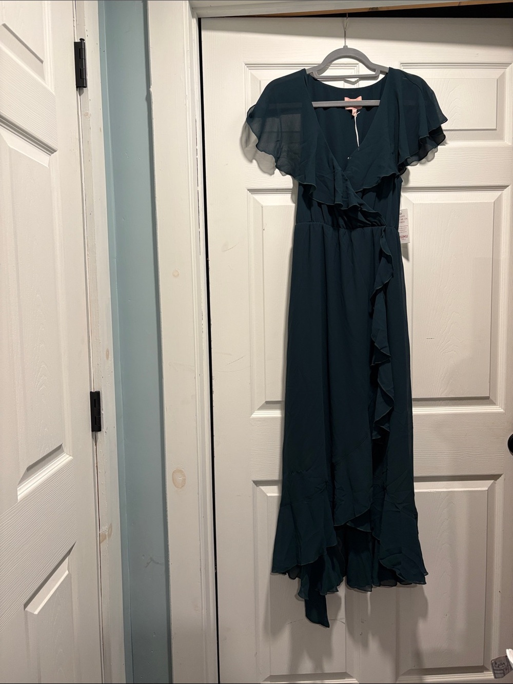 Show me your mumu Flutter Sleeve Ruffle Wrap Maxi Dress - Teal